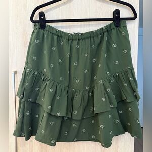 NWT: Madewell Three-Tiered Olive Floral Skirt, Size Large